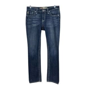 Big Star 27R Maddie Straight Leg Jeans Dark Blue Wash Back Button Pocket Flap